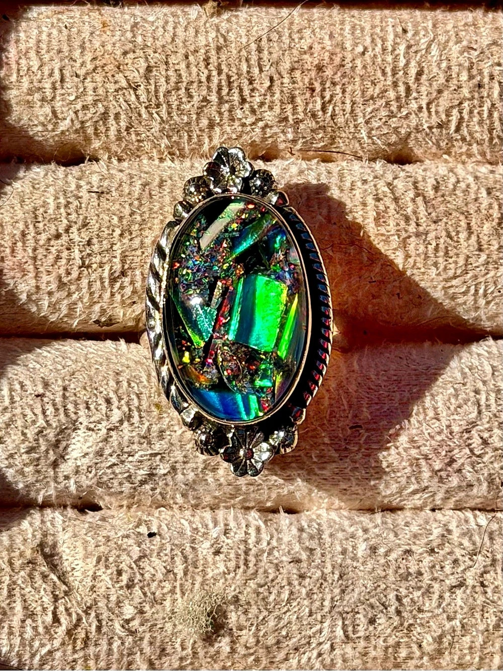 925 Sterling Silver Green & Blue Ring Lab Opal